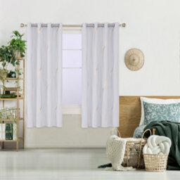 Deconovo Blackout Eyelet Curtains Thermal Insulated Gold Wave Line Foil Printed Curtains For Bedroom 55X72 Inch Silver Grey - thumbnail 2
