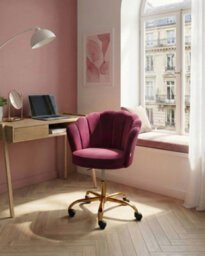 Beliani Desk Chair Monticello Velvet Burgundy - thumbnail 2