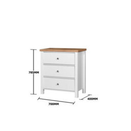 Timber Art Design Astbury 3 Drawer Bedroom Cabinet Chest Of Drawers White And Oak - thumbnail 7