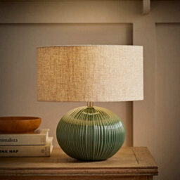 Valuelights Rebecca Green Ribbed Ceramic Table Lamp With Linen Shade And Bulb - thumbnail 2