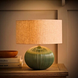 Valuelights Rebecca Green Ribbed Ceramic Table Lamp With Linen Shade And Bulb - thumbnail 1