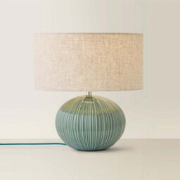 Valuelights Rebecca Green Ribbed Ceramic Table Lamp With Linen Shade And Bulb - thumbnail 3