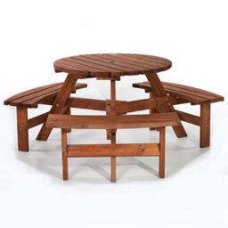 Leisurebench Brentwood 6 Seat Round 170Cm Picnic Table - Brown - thumbnail 1