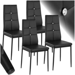 Tectake Set Of 4 Dining Chair Set - High Backrest, Slim Steel Legs & Rhinestone Highlights  - Black