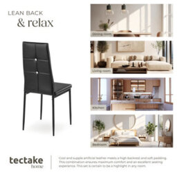 Tectake Set Of 4 Dining Chair Set - High Backrest, Slim Steel Legs & Rhinestone Highlights  - Black - thumbnail 7
