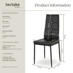 Tectake Set Of 4 Dining Chair Set - High Backrest, Slim Steel Legs & Rhinestone Highlights  - Black - thumbnail 6