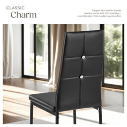 Tectake Set Of 4 Dining Chair Set - High Backrest, Slim Steel Legs & Rhinestone Highlights  - Black - thumbnail 5