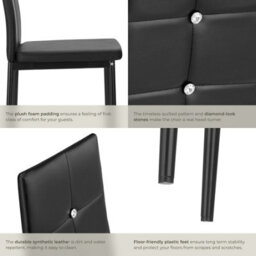 Tectake Set Of 4 Dining Chair Set - High Backrest, Slim Steel Legs & Rhinestone Highlights  - Black - thumbnail 4