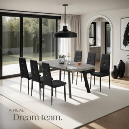 Tectake Set Of 4 Dining Chair Set - High Backrest, Slim Steel Legs & Rhinestone Highlights  - Black - thumbnail 8