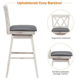Gainoom Set Of 2 White Bar Stools Counter Height Chair Pub Swiveling Seat 29Inch - thumbnail 7