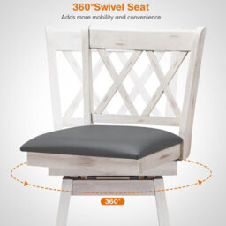 Gainoom Set Of 2 White Bar Stools Counter Height Chair Pub Swiveling Seat 29Inch - thumbnail 6