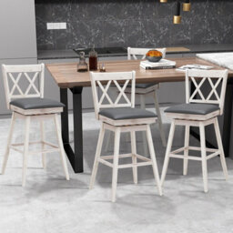 Gainoom Set Of 2 White Bar Stools Counter Height Chair Pub Swiveling Seat 29Inch - thumbnail 4