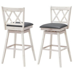 Gainoom Set Of 2 White Bar Stools Counter Height Chair Pub Swiveling Seat 29Inch - thumbnail 1