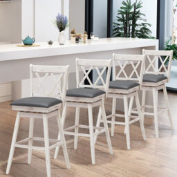 Gainoom Set Of 2 White Bar Stools Counter Height Chair Pub Swiveling Seat 29Inch - thumbnail 9