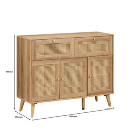 Swish Furniture Manila Oak & Rattan 3 Door 2 Drawer Sideboard Living Dining Room Hallway Storage Furniture - thumbnail 5