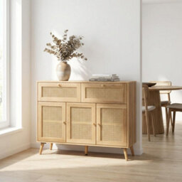 Swish Furniture Manila Oak & Rattan 3 Door 2 Drawer Sideboard Living Dining Room Hallway Storage Furniture