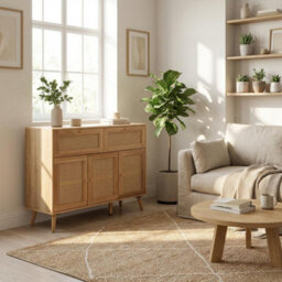 Swish Furniture Manila Oak & Rattan 3 Door 2 Drawer Sideboard Living Dining Room Hallway Storage Furniture - thumbnail 3