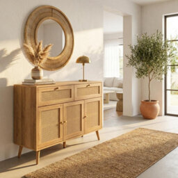 Swish Furniture Manila Oak & Rattan 3 Door 2 Drawer Sideboard Living Dining Room Hallway Storage Furniture - thumbnail 2