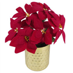 Leaf Artificial Christmas Xmas Red Poinsettia 40Cm Gold Honeycomb Metal Planter
