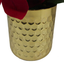 Leaf Artificial Christmas Xmas Red Poinsettia 40Cm Gold Honeycomb Metal Planter - thumbnail 5