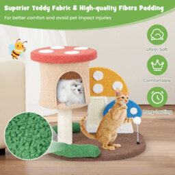 Costway Mushroom Cat Tower 4-In-1 Wooden Cat Tree Activity Center Climbing Stand W/ Condo - thumbnail 8