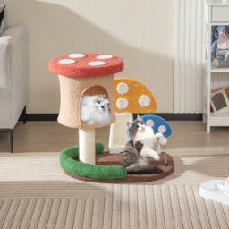 Costway Mushroom Cat Tower 4-In-1 Wooden Cat Tree Activity Center Climbing Stand W/ Condo - thumbnail 4