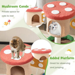 Costway Mushroom Cat Tower 4-In-1 Wooden Cat Tree Activity Center Climbing Stand W/ Condo - thumbnail 5