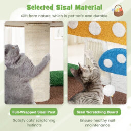 Costway Mushroom Cat Tower 4-In-1 Wooden Cat Tree Activity Center Climbing Stand W/ Condo - thumbnail 6