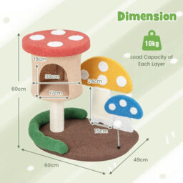 Costway Mushroom Cat Tower 4-In-1 Wooden Cat Tree Activity Center Climbing Stand W/ Condo - thumbnail 2