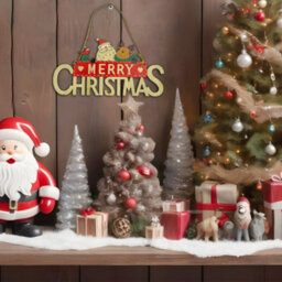 Neel Blue Rustic Wooden Christmas Table Sign, Merry Xmas Tabletop Centrepiece, Wood Table Ornament - thumbnail 3