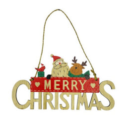 Neel Blue Rustic Wooden Christmas Table Sign, Merry Xmas Tabletop Centrepiece, Wood Table Ornament