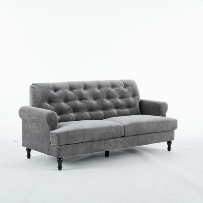 Padded 3 Seater Sofa, Gray Velvet Upholstered 3 Seater Sofa - image 1