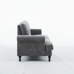 Padded 3 Seater Sofa, Gray Velvet Upholstered 3 Seater Sofa - thumbnail 3