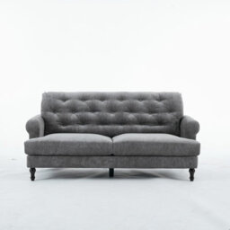Padded 3 Seater Sofa, Gray Velvet Upholstered 3 Seater Sofa - thumbnail 2