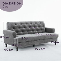 Padded 3 Seater Sofa, Gray Velvet Upholstered 3 Seater Sofa - thumbnail 6