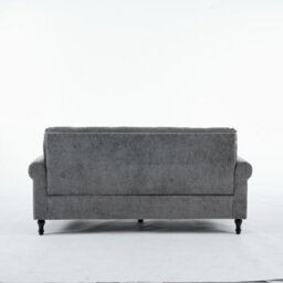 Padded 3 Seater Sofa, Gray Velvet Upholstered 3 Seater Sofa - thumbnail 5