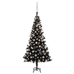 Walplus Artificial Pre-Lit Christmas Tree With Ball Set Black 150 Cm Pvc