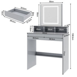 Grey Dressing Table W/mirror, Drawers, Led Lights & Large Open Storage Areas - thumbnail 2