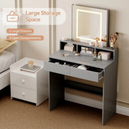 Grey Dressing Table W/mirror, Drawers, Led Lights & Large Open Storage Areas - thumbnail 5