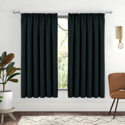 Ameha Plain Blackout Curtain Thick Thermal Insulated Pencil Pleat Black Kitchen Curtains 46''x54'' Pair With 2X Tie Backs - thumbnail 9