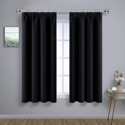 Ameha Plain Blackout Curtain Thick Thermal Insulated Pencil Pleat Black Kitchen Curtains 46''x54'' Pair With 2X Tie Backs - thumbnail 3