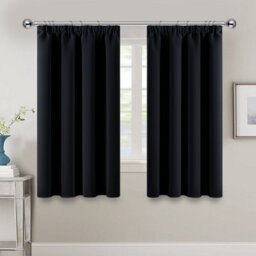 Ameha Plain Blackout Curtain Thick Thermal Insulated Pencil Pleat Black Kitchen Curtains 46''x54'' Pair With 2X Tie Backs - thumbnail 2