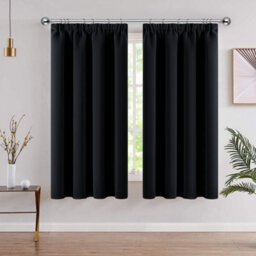 Ameha Plain Blackout Curtain Thick Thermal Insulated Pencil Pleat Black Kitchen Curtains 46''x54'' Pair With 2X Tie Backs