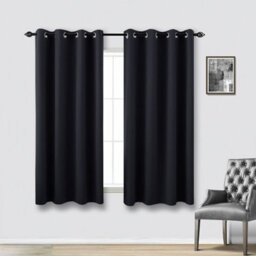Ameha Plain Blackout Curtain Thick Thermal Insulated Pencil Pleat Black Kitchen Curtains 46''x54'' Pair With 2X Tie Backs - thumbnail 7