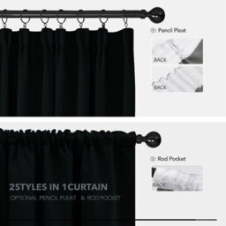 Ameha Plain Blackout Curtain Thick Thermal Insulated Pencil Pleat Black Kitchen Curtains 46''x54'' Pair With 2X Tie Backs - thumbnail 4