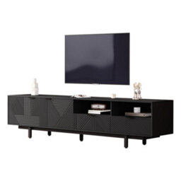 "Btm Bohemian Tv Cabinet With Geometric Lines, Tv Stand For 90"" Tvs, 200X40X51Cm, Black, Storage Console" - thumbnail 3