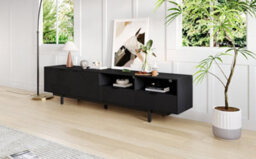 "Btm Bohemian Tv Cabinet With Geometric Lines, Tv Stand For 90"" Tvs, 200X40X51Cm, Black, Storage Console" - thumbnail 2