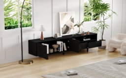"Btm Bohemian Tv Cabinet With Geometric Lines, Tv Stand For 90"" Tvs, 200X40X51Cm, Black, Storage Console" - thumbnail 4