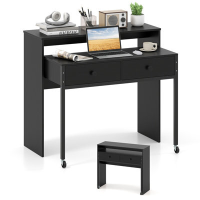 Gainoom Black Extendable Computer Desk Convertible Home Office Desk W/ Drawers - image 1
