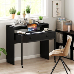 Gainoom Black Extendable Computer Desk Convertible Home Office Desk W/ Drawers - thumbnail 5